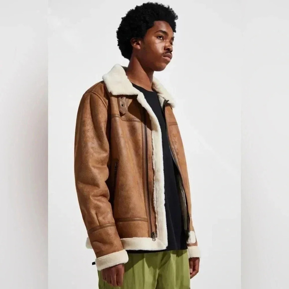 Urban Outfitters Aviator Faux Leather Plush Shearling Bomber Jacket - Picture 9 of 10